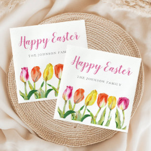 Elegant Colorful Happy Easter Floral Tulip  Napkins