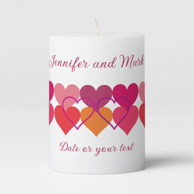 Elegant colorful hearts Pillar Candle (Front)