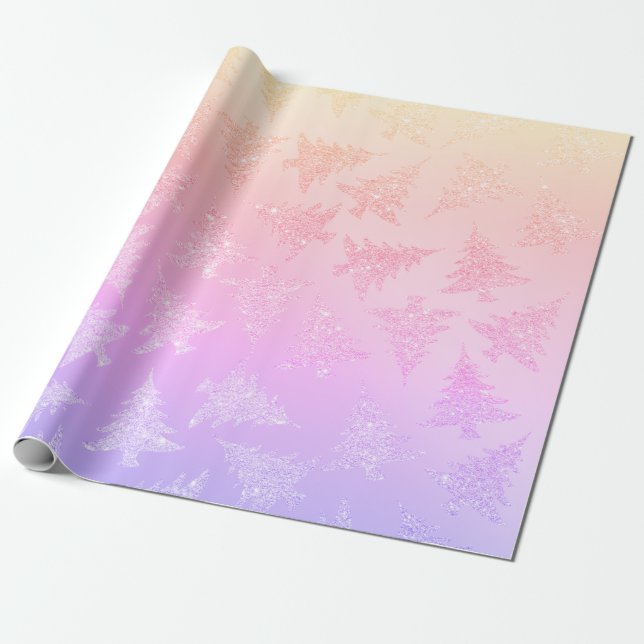 Elegant Colorful Holographic Christmas Pattern Wrapping Paper (Unrolled)