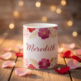 Elegant Colorful Hot Pink Floral Garland Border  Coffee Mug