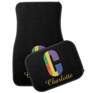 Elegant colorful initial monogram car floor mat