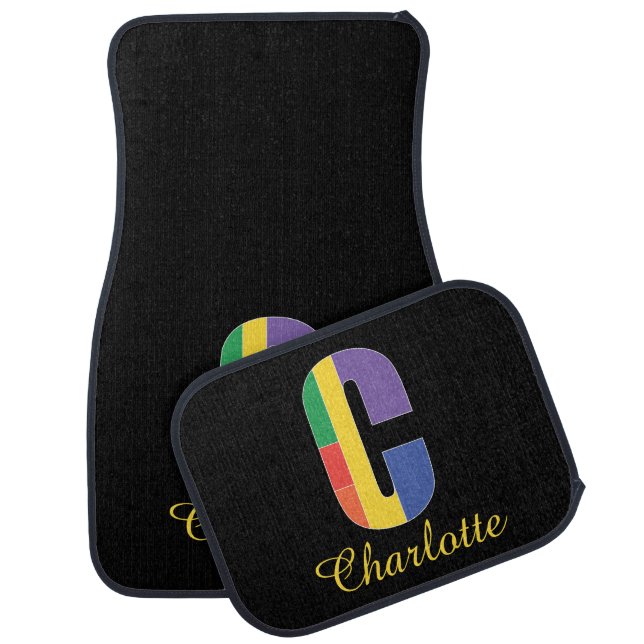 Elegant colorful initial monogram car floor mat (Set)
