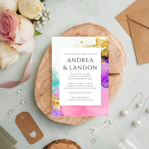 Elegant Colorful Ink Watercolor Abstract Wedding Invitation