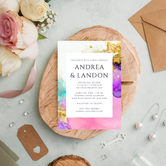 Elegant Colorful Ink Watercolor Abstract Wedding Invitation (Creator Uploaded)