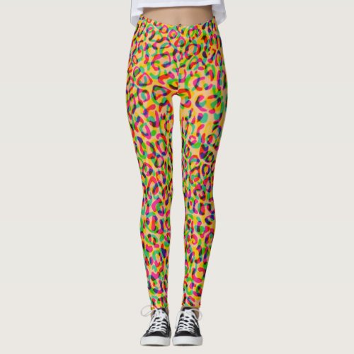 Elegant Colorful Leopard Print Design Leggings