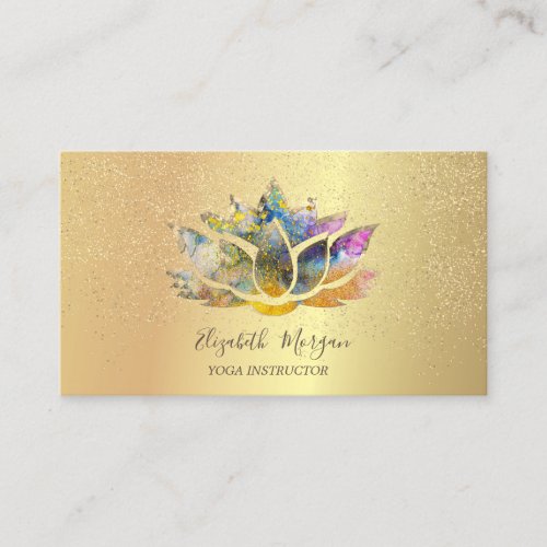 Elegant Colorful Lotus Gold Confetti Yoga Business Card