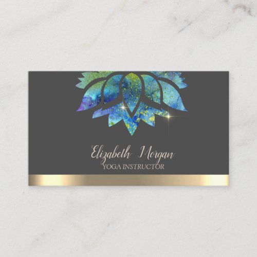 Elegant Colorful Lotus Gold Stripe Yoga Business Card
