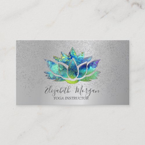 Elegant Colorful Lotus Silver Confetti Yoga Business Card