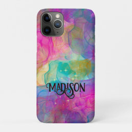 Elegant colorful marble art monogram iPhone 11 pro case