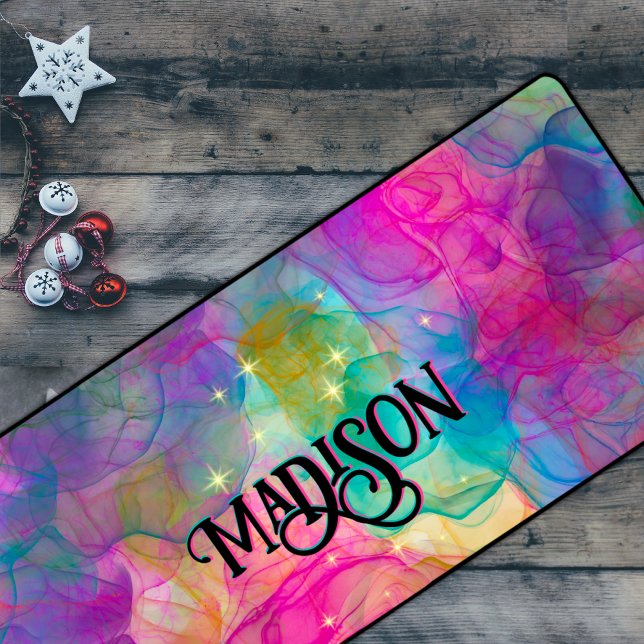 Elegant colorful marble art monogram desk mat (Creator Uploaded)