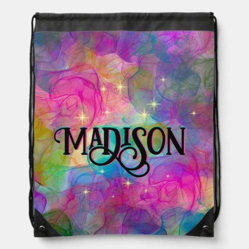 Elegant colorful marble art monogram drawstring bag