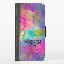 Elegant colorful marble art monogram iPhone x wallet case