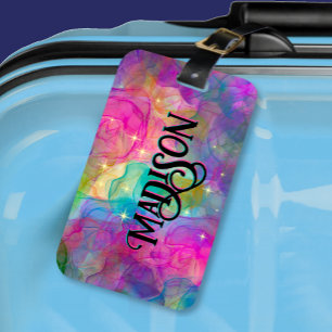 Elegant colorful marble art monogram luggage tag