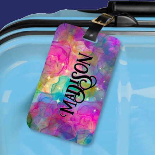 Elegant colorful marble art monogram luggage tag