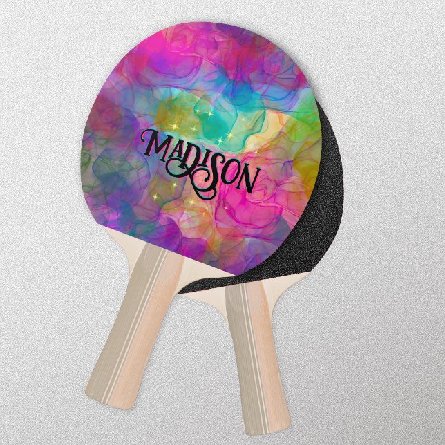 Elegant colorful marble art monogram ping pong paddle (Creator Uploaded)