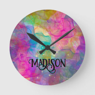 Elegant colorful marble art monogram round clock