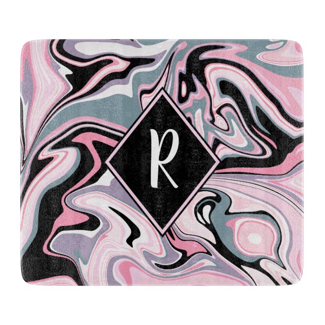Elegant colorful marble pink purple black blue cutting board (Front)
