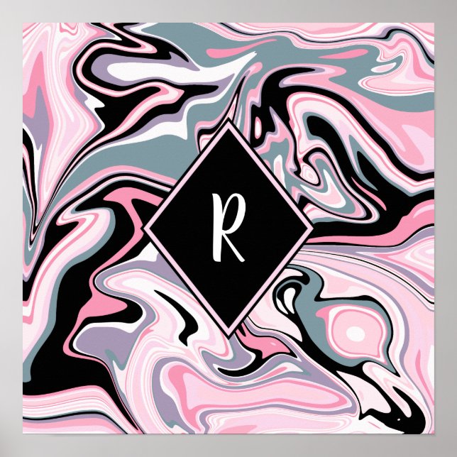 Elegant colorful marble pink purple black blue poster (Front)