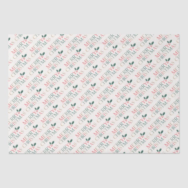 Elegant Colorful Merry Christmas Greenery Leaves Tissue Paper (Front)