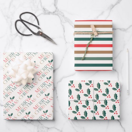 Elegant Colorful Merry Christmas Greenery Leaves Wrapping Paper Sheets