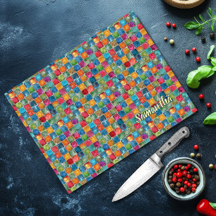 Elegant Colorful Mosaic Stained Glass Artwork Cutting Board