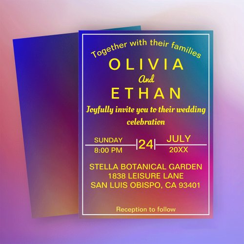 Elegant colorful neon colors Wedding Invitation