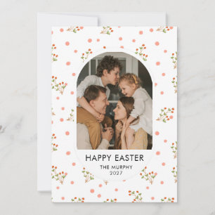 Elegant Colorful Oval Floral Easter Family Photo H Holiday Card