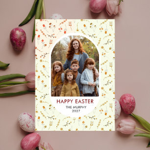 Elegant Colorful Oval Floral Easter Family Photo Holiday Card