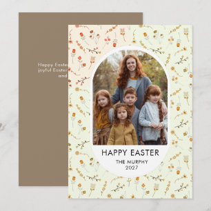 Elegant Colorful Oval Floral Easter Family Photo Holiday Card