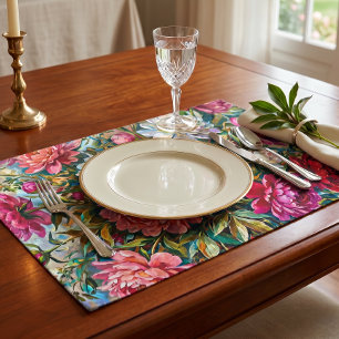 Elegant Colorful Painted Peony Flowers Cloth Placemat