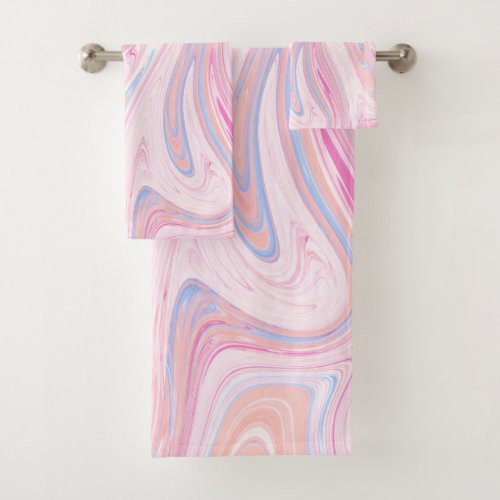 Elegant colorful pastel pink blue orange marble bath towel set