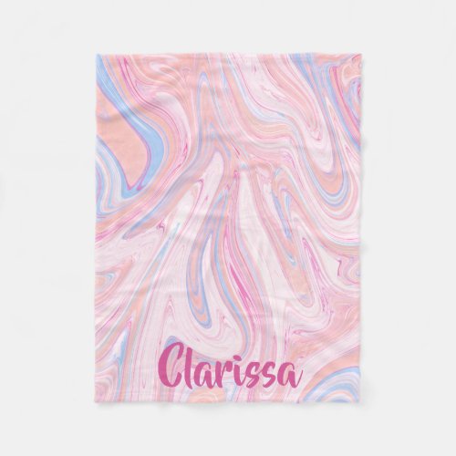 Elegant colorful pastel pink blue orange marble fleece blanket