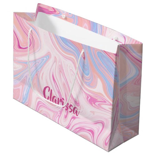 Elegant colorful pastel pink blue orange marble large gift bag