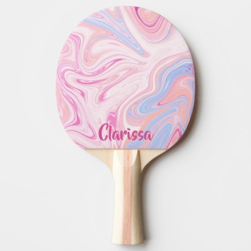 Elegant colorful pastel pink blue orange marble ping pong paddle
