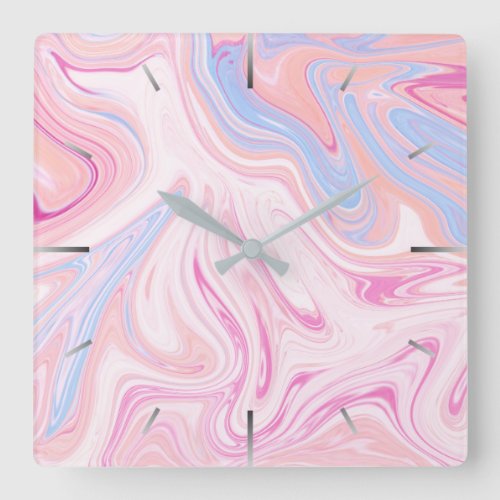 Elegant colorful pastel pink blue orange marble square wall clock