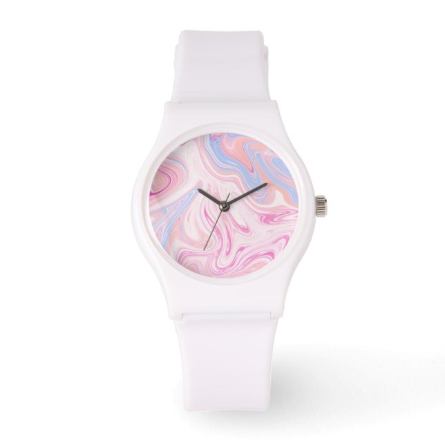 Elegant colorful pastel pink blue orange marble watch (Front)