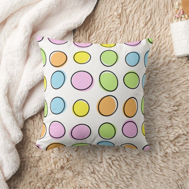 Elegant Colorful Pastel Retro Ovals Pattern Throw Pillow (Blanket)