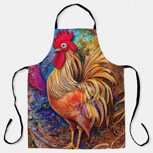 Elegant Colorful Patterned Rooster Apron (Front)