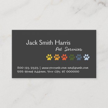 Elegant Colorful Paws Dog Pet Veterinarian Business Card by 911business at Zazzle