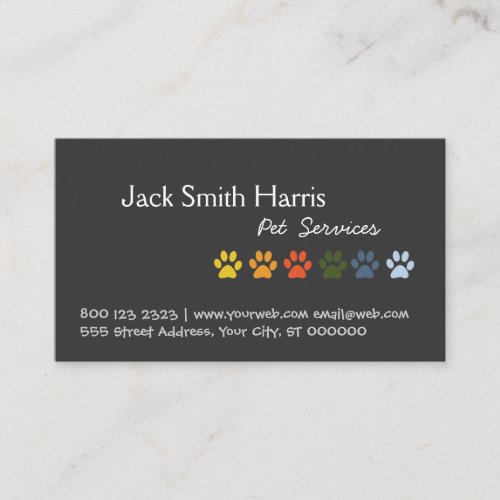 Elegant Colorful Paws DOG Pet Veterinarian Business Card