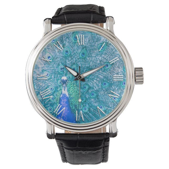 Elegant Colorful Peacock Artwork | Men's Watch (Front)