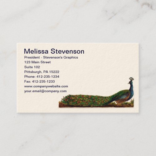 Elegant Colorful Peacock Vintage Business Card