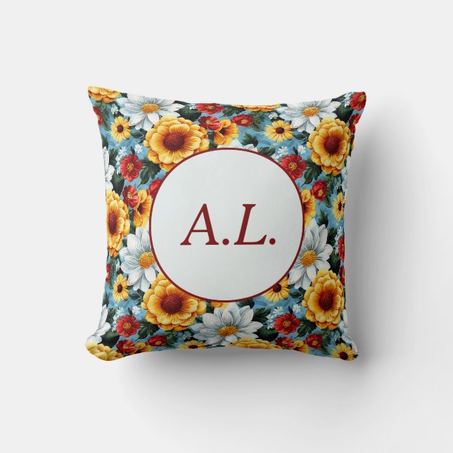 Elegant Colorful Personalized Modern Floral Chic Throw Pillow (Front)