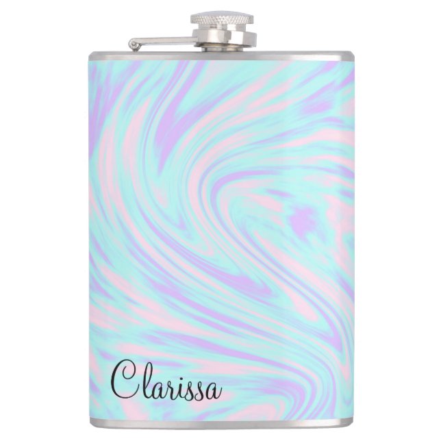 elegant colorful pink blue purple white marble flask (Front)