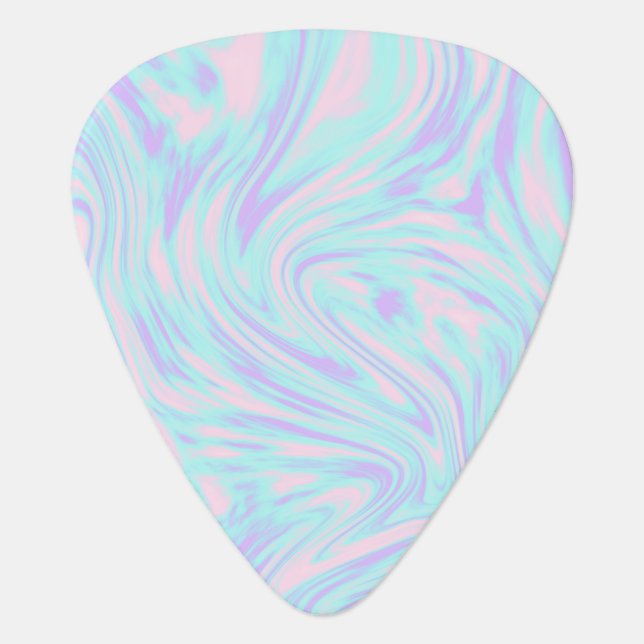 elegant colorful pink blue purple white marble guitar pick (Front)