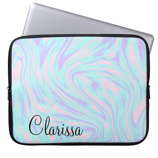 elegant colorful pink blue purple white marble laptop sleeve (Front)