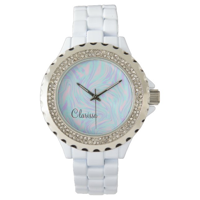 elegant colorful pink blue purple white marble watch (Front)