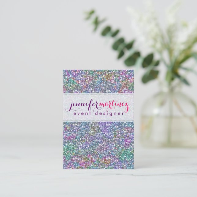 Elegant Colorful Purple Tint Glitter & Sparkles 2 Business Card (Standing Front)
