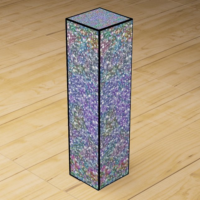 Elegant Colorful Purple Tint Glitter & Sparkles Wine Box (Front)