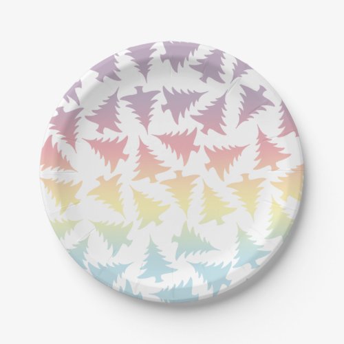 Elegant Colorful Rainbow Christmas Tree Pattern Paper Plates